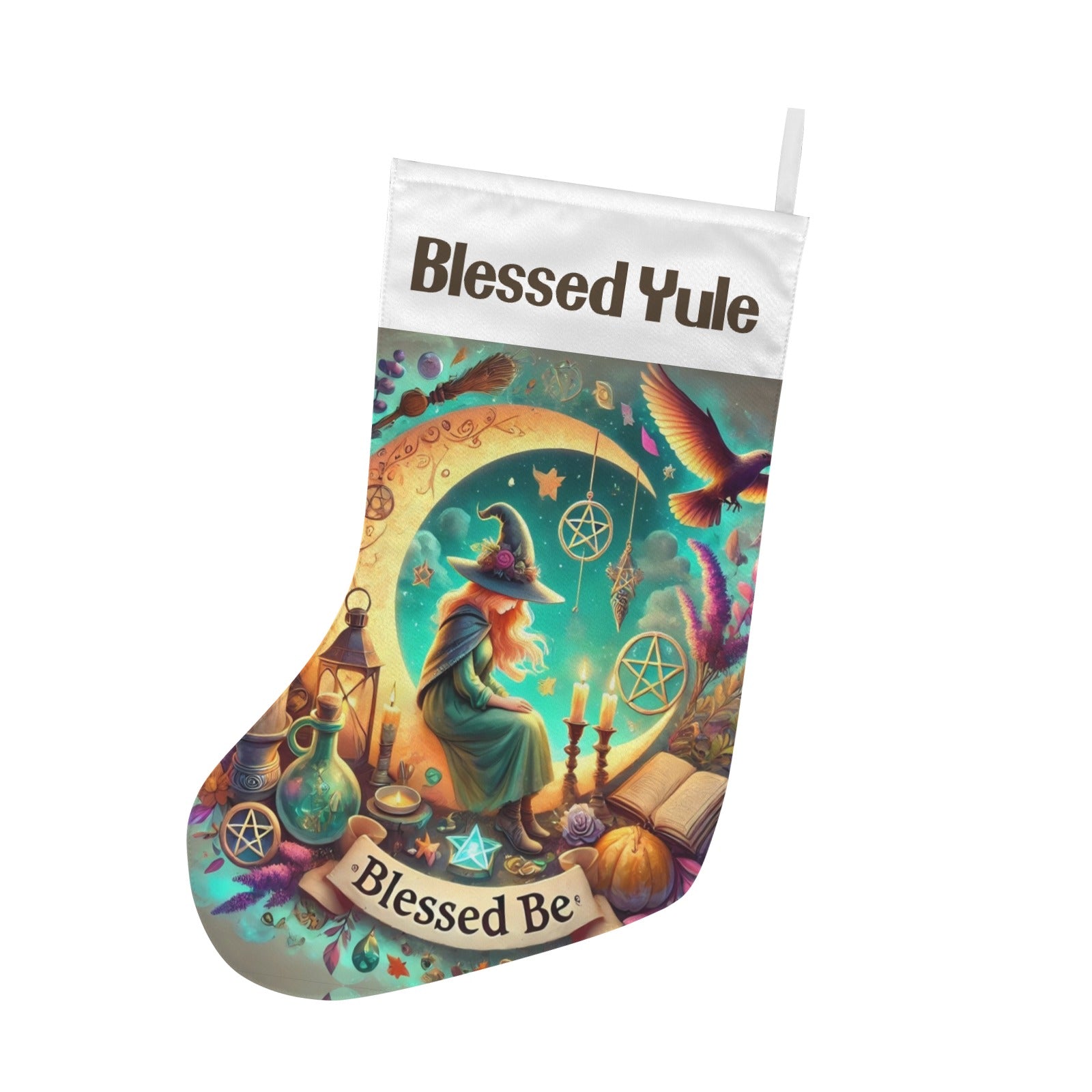 Blessed Yule Witch Christmas Stocking for Yule Decorations-MoonChildWorld