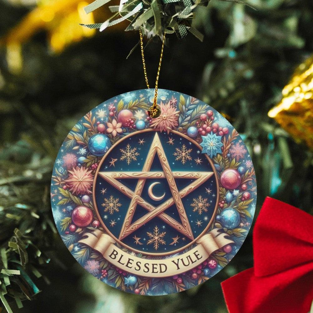 Pagan Pentacle Ceramic Christmas Ornament-MoonChildWorld