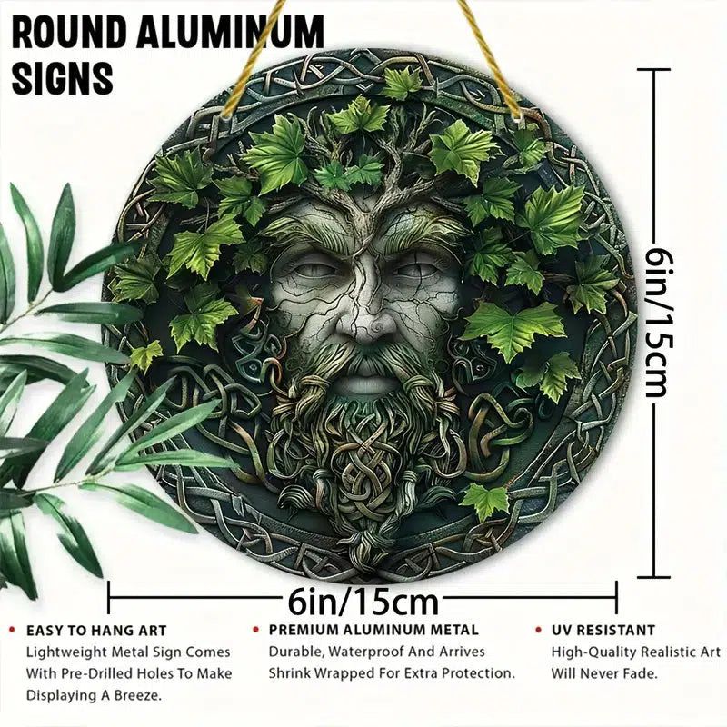 Wicca Pagan Metal Sign Celtic Green Man Forest Wall Art-MoonChildWorld