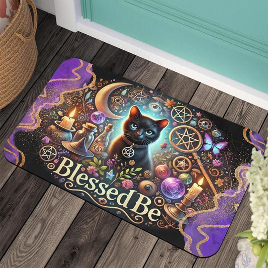 Occult Black Cat Doormat Witchcraft Doormat for Witch Home Decor