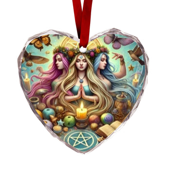 Triple Goddess Hecate Wicca Christmas Heart-Shaped Crystal Glass Ornament