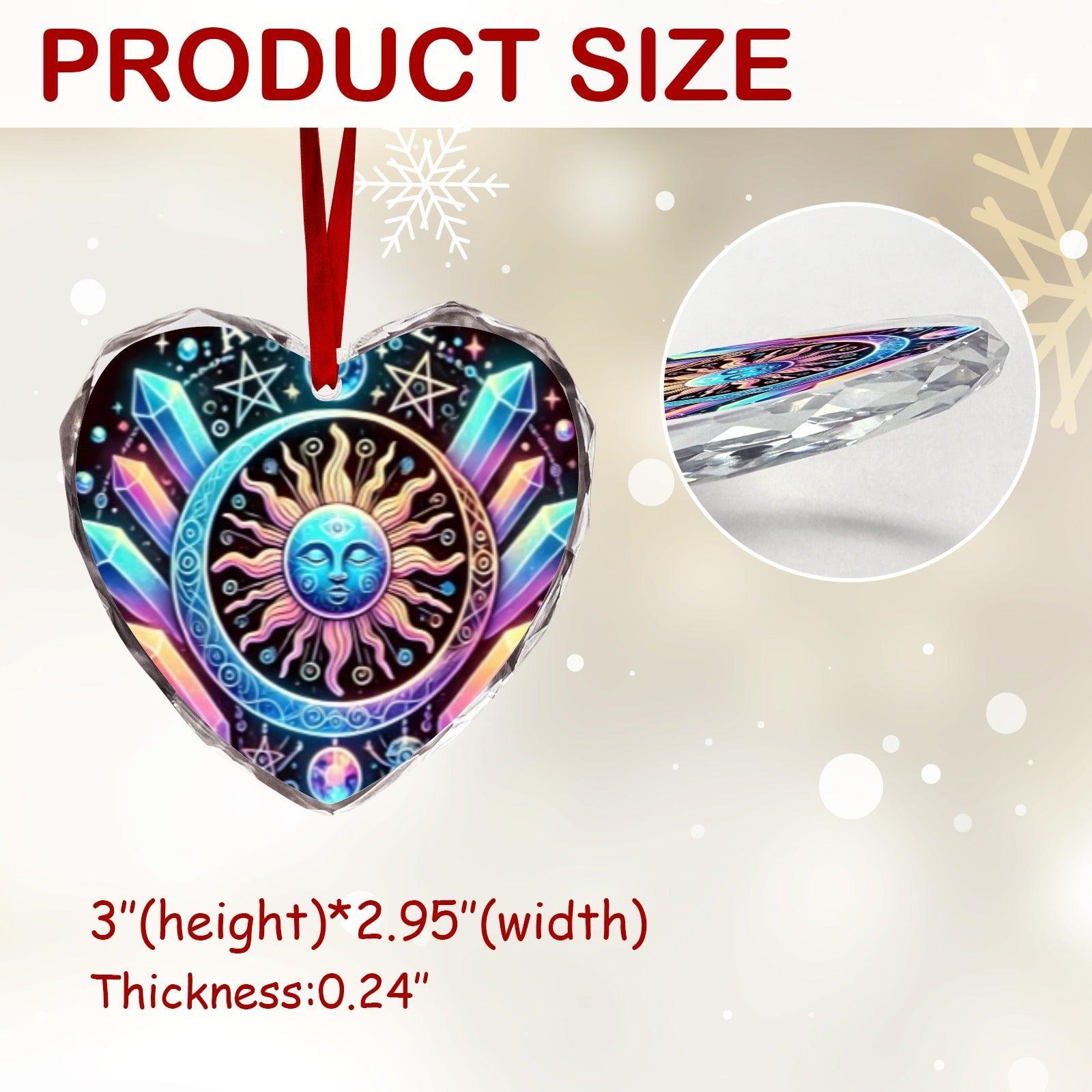 Sun Goddess Pentagram Wicca Christmas Heart-Shaped Crystal Glass Ornament-MoonChildWorld