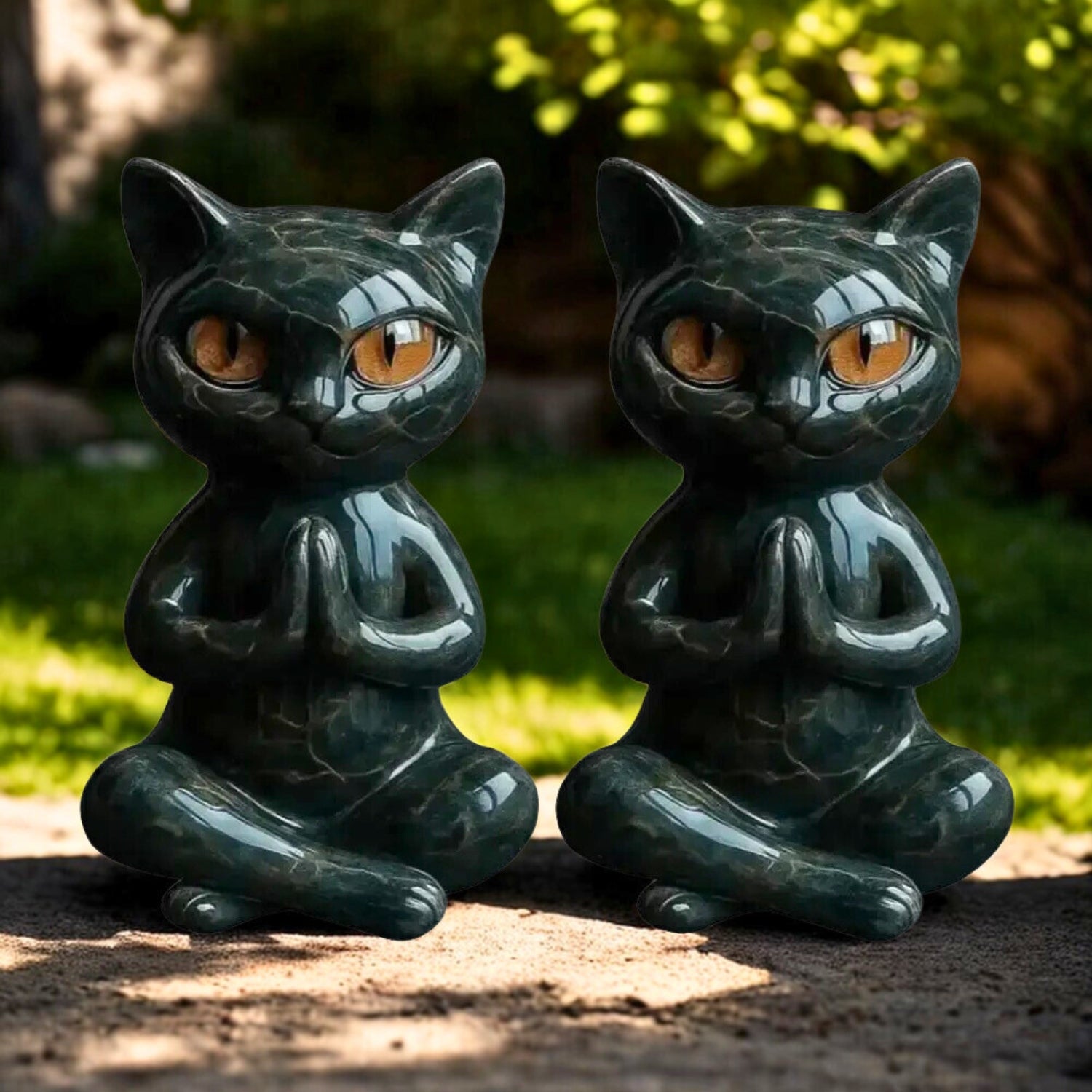 Meditation Black Cat Statue Yoga Black Cat Figurine Witchy Resin Sculpture for Halloween Decoration-MoonChildWorld
