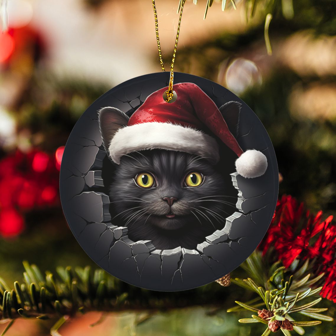 Black cat 3D Christmas Ceramic Ornaments-MoonChildWorld