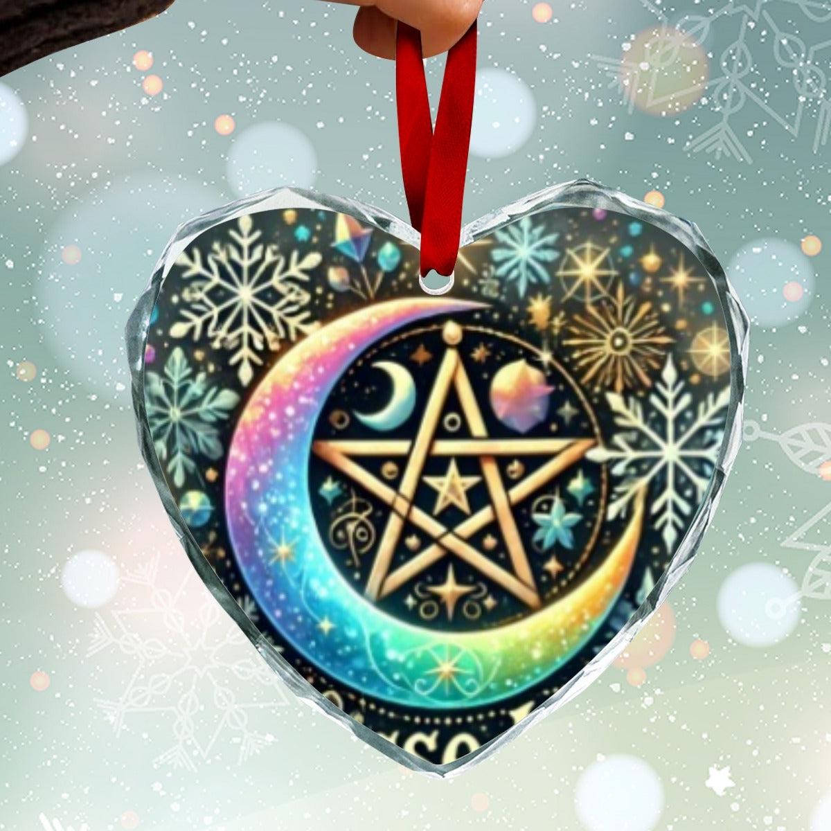 Crescent moon Pentagram Wicca Yule Heart-Shaped Crystal Glass Ornament-MoonChildWorld