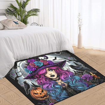 Ravens and Dark Witch Area Rug Gothic Witch Carpet for Halloween