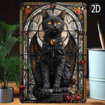 Winged Cat Wall Art Black Cat Metal Sign Gothic Witchcraft Wall Decor-MoonChildWorld