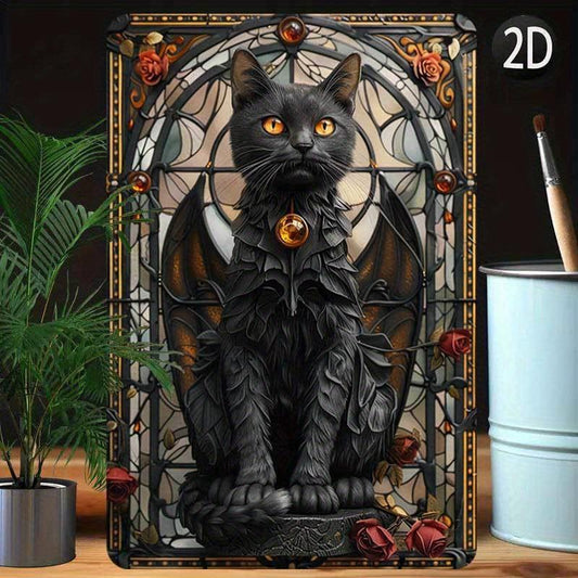 Winged Cat Wall Art Black Cat Metal Sign Gothic Witchcraft Wall Decor