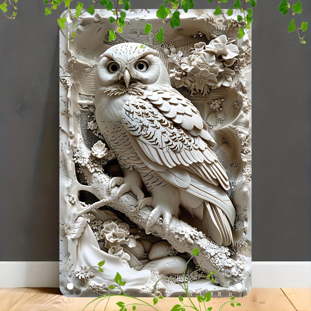 White Owl Wall Sign Snowy Owl Metal Sign for Spirit Animal Home Decor-MoonChildWorld