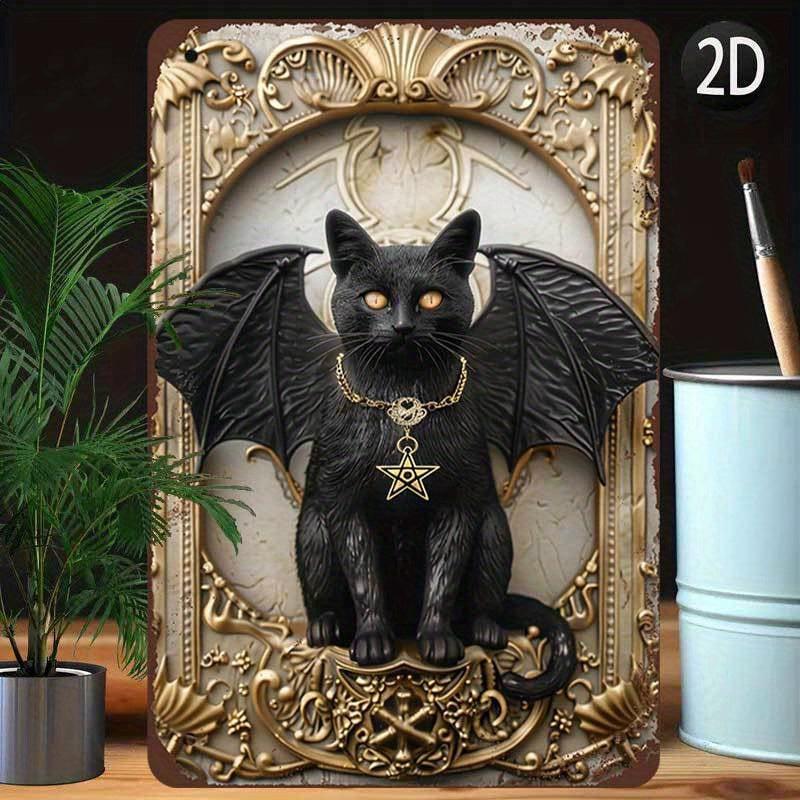 Gothic Devil Cat Wall Art Wicca Black Cat Metal Sign Witchcraft Wall Decor-MoonChildWorld