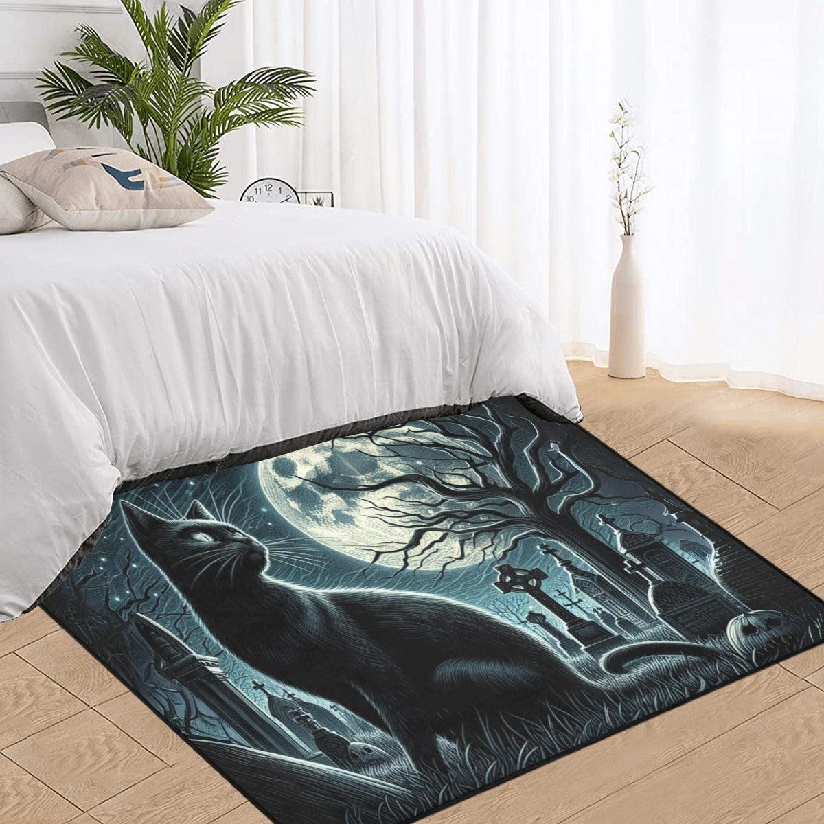 Moonlit Black Cat Witchy Area Rug Gothic Carpet for Halloween-MoonChildWorld