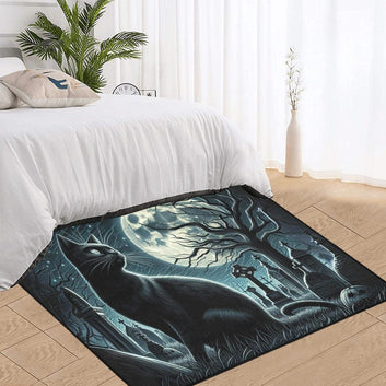 Moonlit Black Cat Witchy Area Rug Gothic Carpet for Halloween