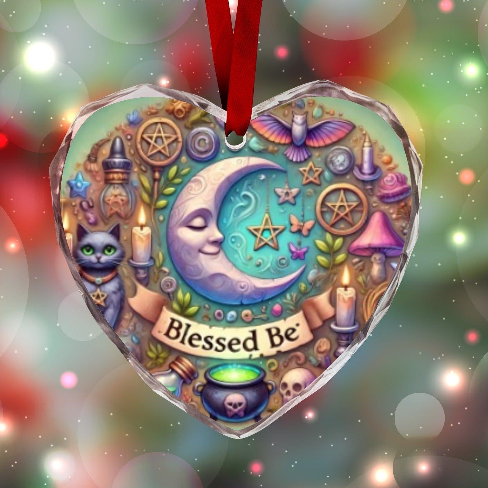 Witchcraft Symbol Wicca Christmas Heart-Shaped Crystal Glass Ornament-MoonChildWorld