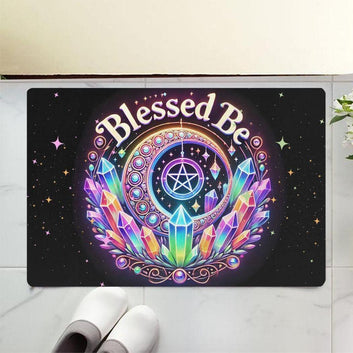 Blessed Be Crystal Moon Pentacle Wiccan Doormat for Pagan Decor