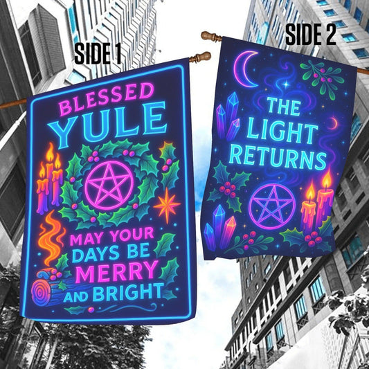 Blessed Yule Wicca Garden Flag and House Flag for Pagan Yule Home Decor