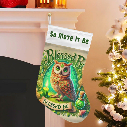 Witchy Green Owl Wicca Christmas Stocking for Yule Decorations