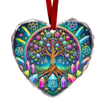 Wicca Pentacle Crystal Tree of life Pagan Yule Heart-Shaped Crystal Glass Ornament