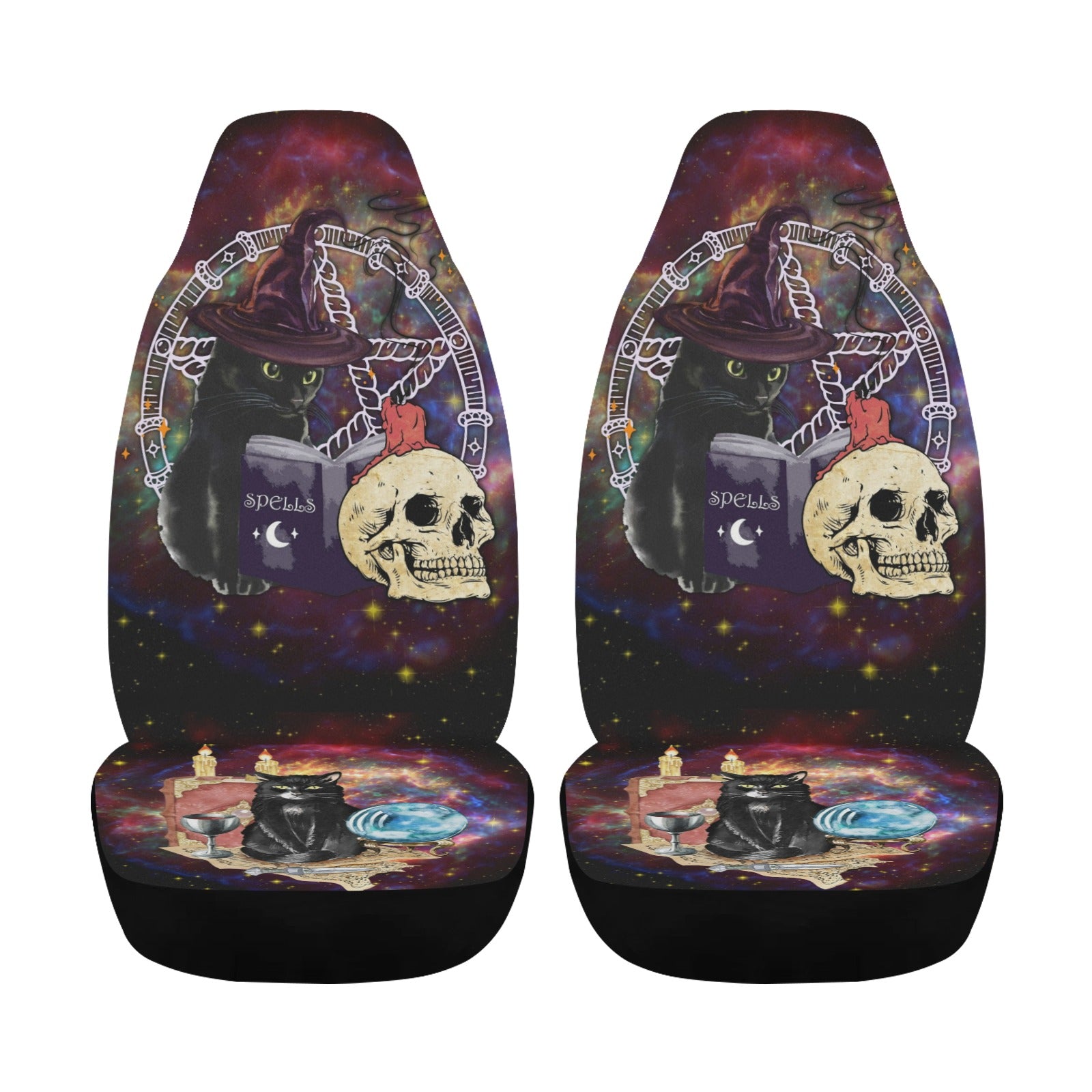 Skull black cat Halloween Gothic Car Seat Cover-MoonChildWorld