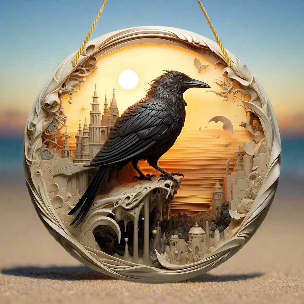 Dark Crow Acrylic Sign Black Raven Suncatcher Gothic Decor-MoonChildWorld