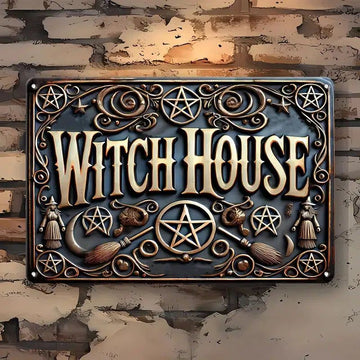 Witch House Metal Sign Witch Gothic Wall Decor Halloween Welcome Sign-MoonChildWorld