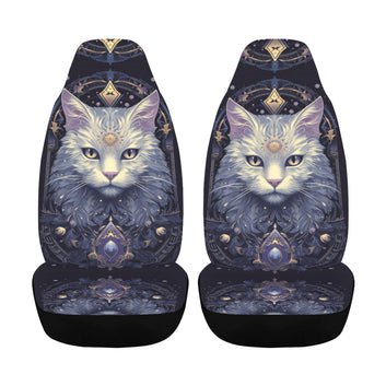 Magical White Cat Witchy Car Seat Covers