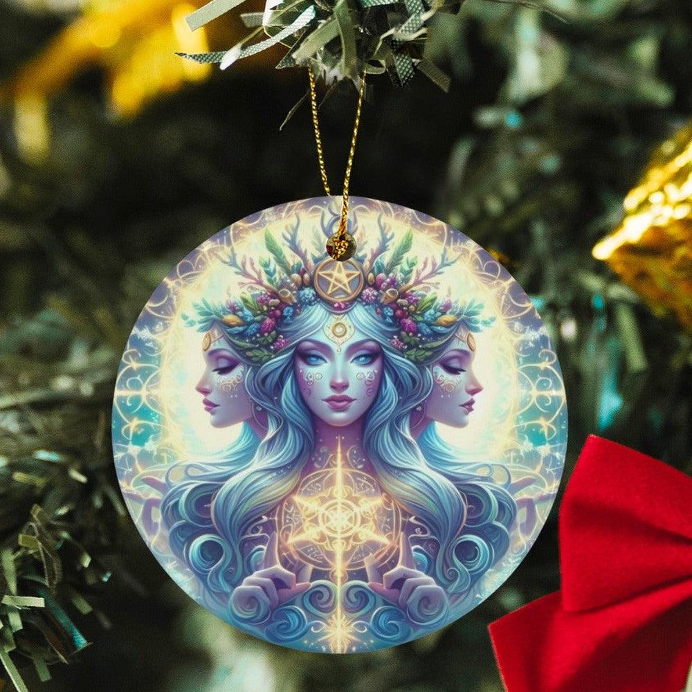 Triple Goddess Ceramic Christmas Ornament for Yule Tree Decorations-MoonChildWorld