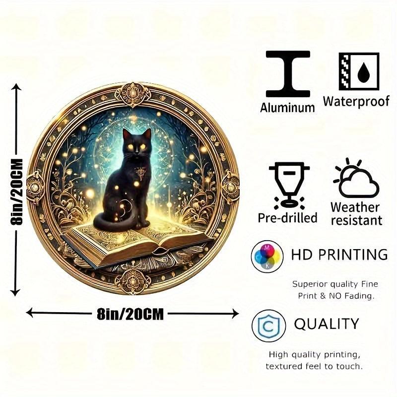 Mystic Black Cat On Magic Book Metal Sign Wicca Home Decor-MoonChildWorld