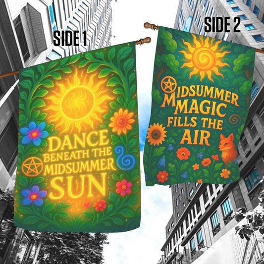Witches Sabbat Garden Flag and House Flag for Pagan Litha Summer Solstice Decor