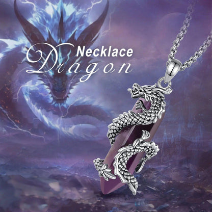 925 Silver Amethyst Dragon Necklace Punk Natural Crystal Healing Stone Amulet Spiritual Jewelry-MoonChildWorld