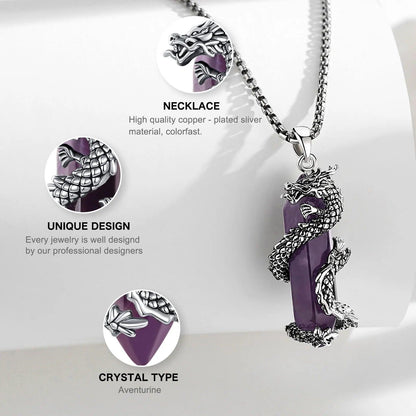 925 Silver Amethyst Dragon Necklace Punk Natural Crystal Healing Stone Amulet Spiritual Jewelry-MoonChildWorld