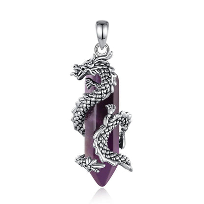 925 Silver Amethyst Dragon Necklace Punk Natural Crystal Healing Stone Amulet Spiritual Jewelry-MoonChildWorld