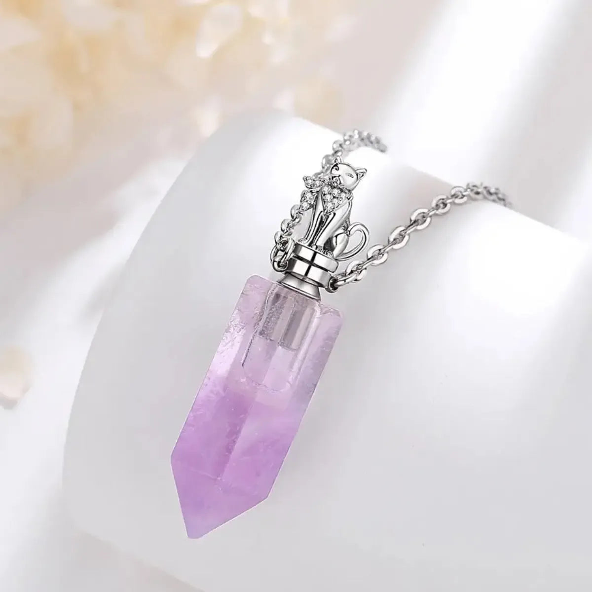 Sterling silver amethyst diffuser pendant worn – Pagan ritual aromatherapy jewelry