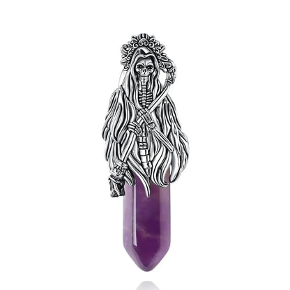 925 Silver Amethyst Grim Reaper Necromancer Skeleton Skull Necklace - Holy Death Scythe Mexican Pendant Gothic Jewelry Halloween Gift-MoonChildWorld
