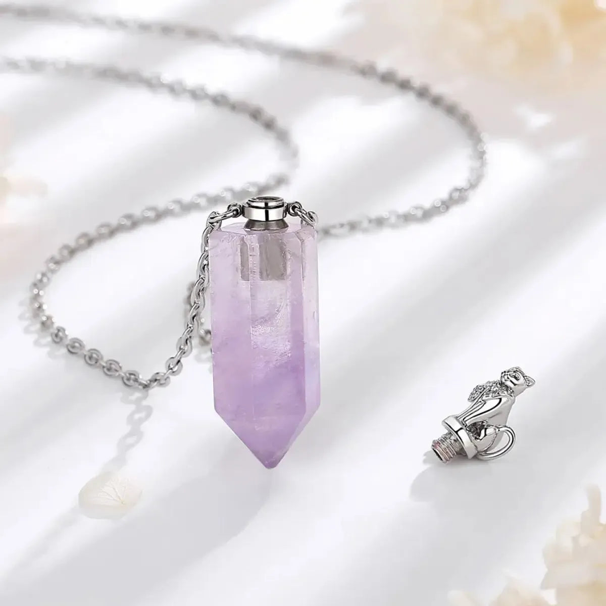 925 Silver Amethyst Quartz Stone Essential Oil Diffuser Pendant Necklace Pagan Jewelry-MoonChildWorld