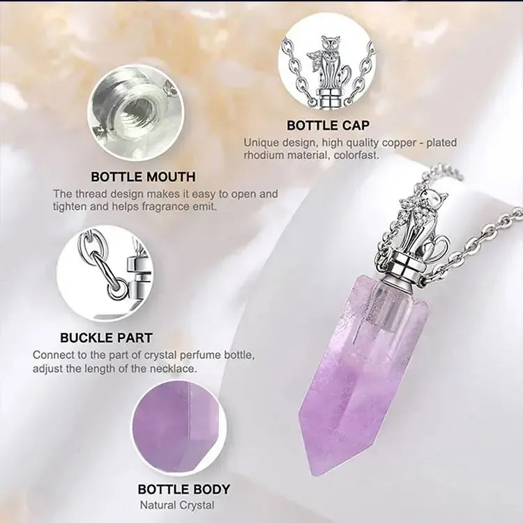 925 Silver Amethyst Quartz Stone Essential Oil Diffuser Pendant Necklace Pagan Jewelry-MoonChildWorld