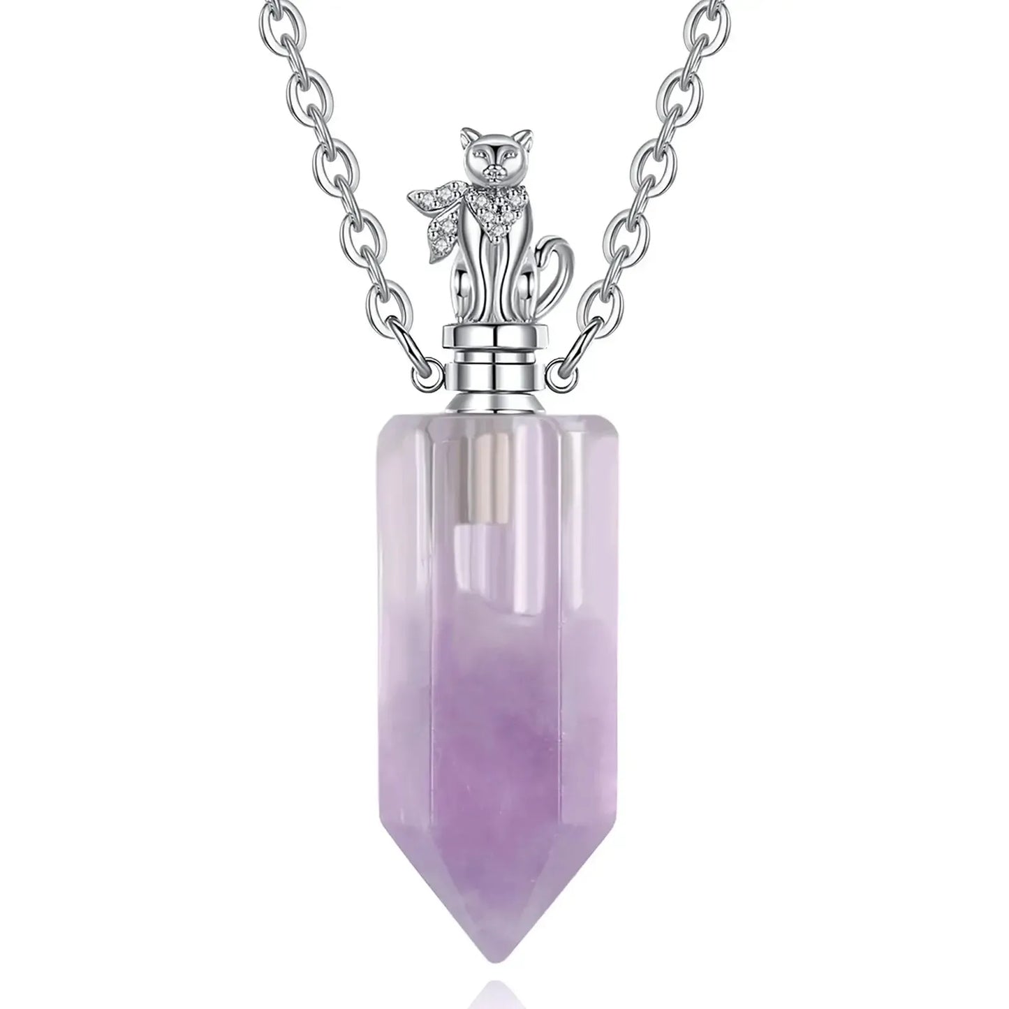 925 Silver Amethyst Quartz Stone Essential Oil Diffuser Pendant Necklace Pagan Jewelry-MoonChildWorld