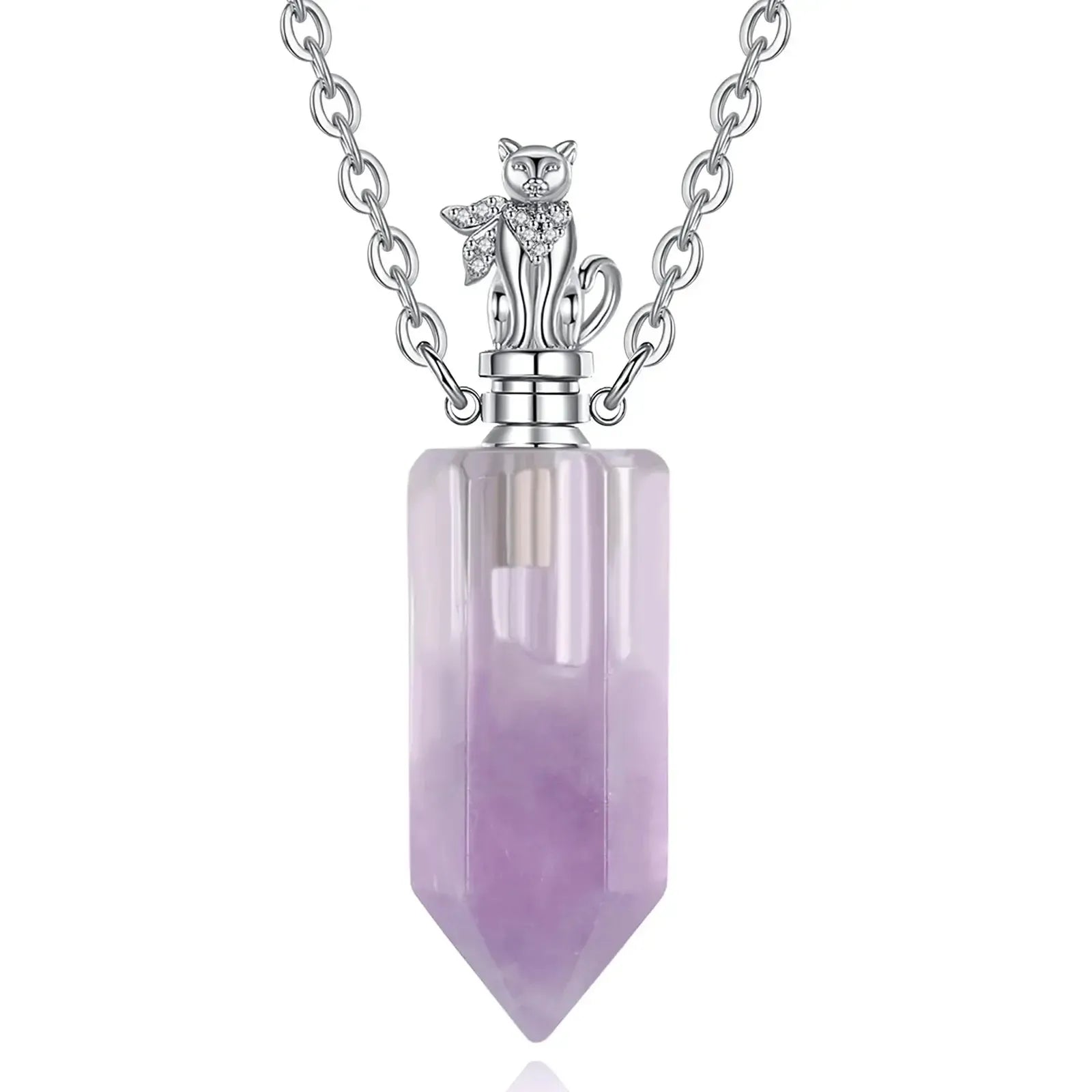 925 Silver Amethyst Quartz Stone Essential Oil Diffuser Pendant Necklace Pagan Jewelry-MoonChildWorld