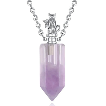 925 Silver Amethyst Quartz Stone Essential Oil Diffuser Pendant Necklace Pagan Jewelry-MoonChildWorld