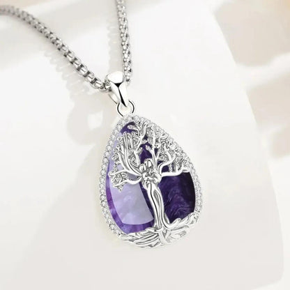 925 Silver Amethyst Tree of Life Necklace Pagan Goddess Healing Stone Pendant Spiritual Jewelry Mother’s Day Gift-MoonChildWorld