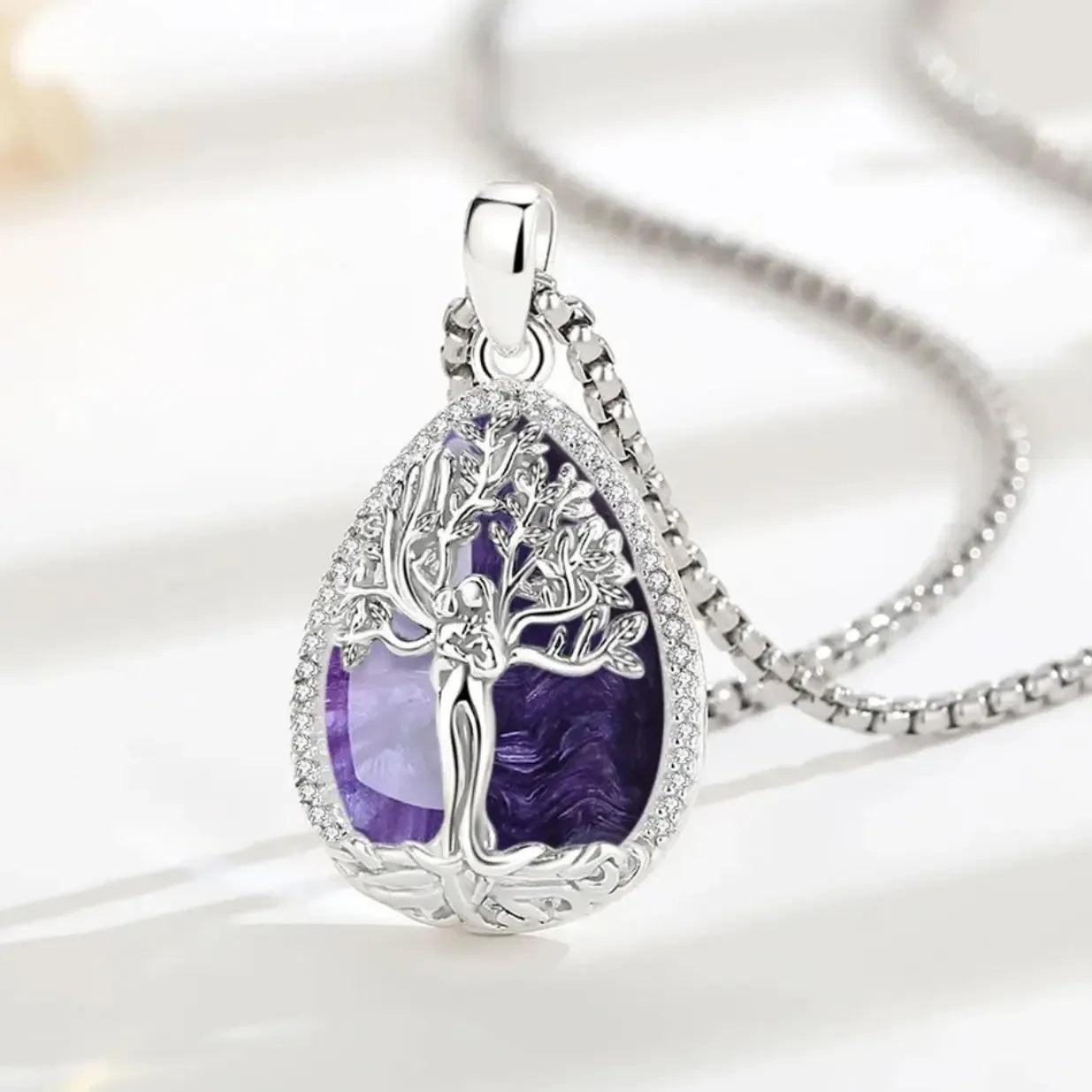 925 Silver Amethyst Tree of Life Necklace Pagan Goddess Healing Stone Pendant Spiritual Jewelry Mother’s Day Gift-MoonChildWorld