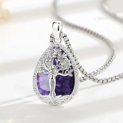 925 Silver Amethyst Tree of Life Necklace Pagan Goddess Healing Stone Pendant Spiritual Jewelry Mother’s Day Gift-MoonChildWorld