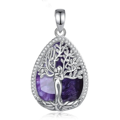 925 Silver Amethyst Tree of Life Necklace Pagan Goddess Healing Stone Pendant Spiritual Jewelry Mother’s Day Gift-MoonChildWorld