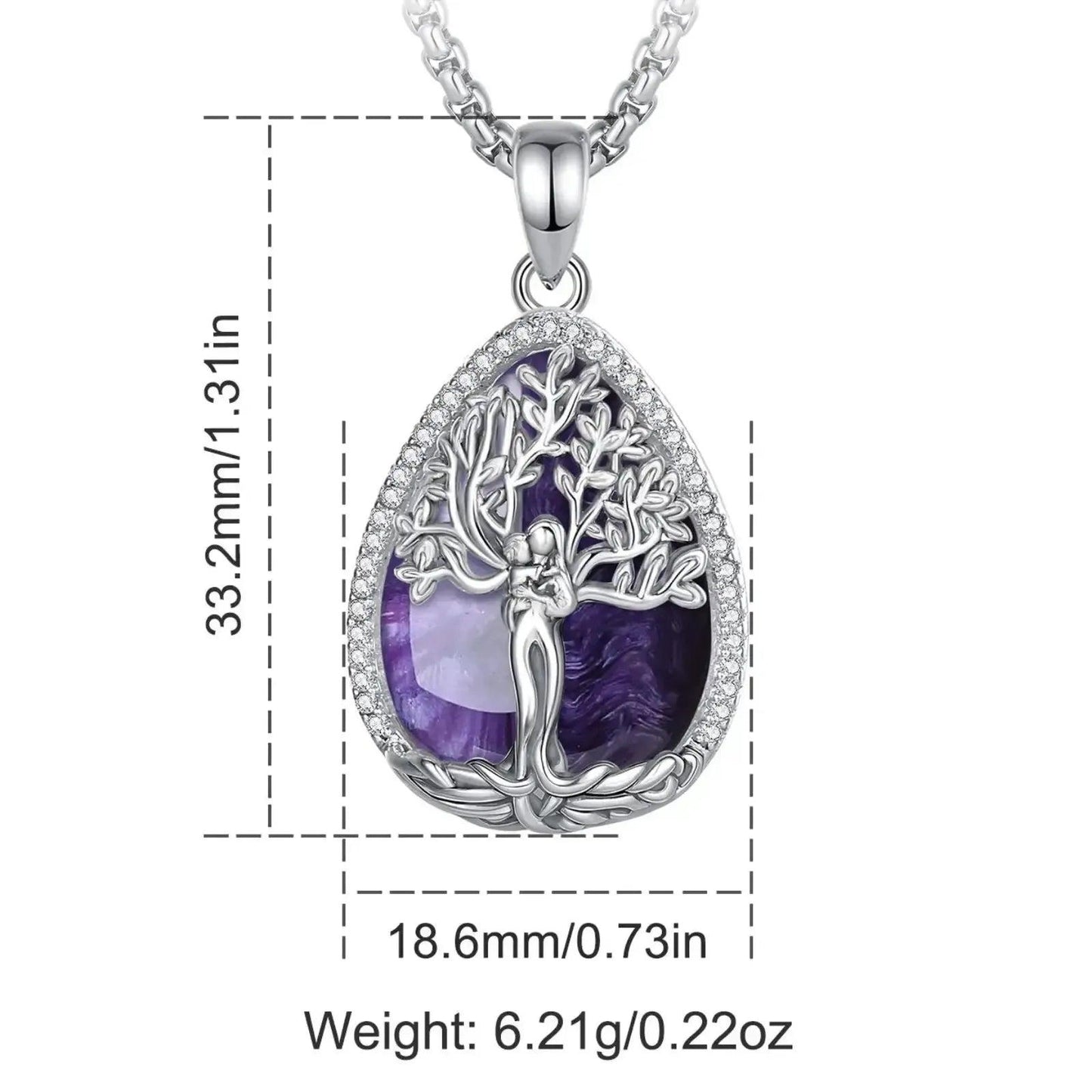 925 Silver Amethyst Tree of Life Necklace Pagan Goddess Healing Stone Pendant Spiritual Jewelry Mother’s Day Gift-MoonChildWorld