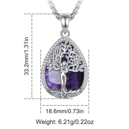 925 Silver Amethyst Tree of Life Necklace Pagan Goddess Healing Stone Pendant Spiritual Jewelry Mother’s Day Gift-MoonChildWorld