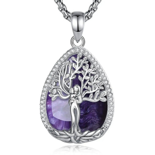 925 Silver Amethyst Tree of Life Necklace Pagan Goddess Healing Stone Pendant Spiritual Jewelry Mother’s Day Gift-MoonChildWorld