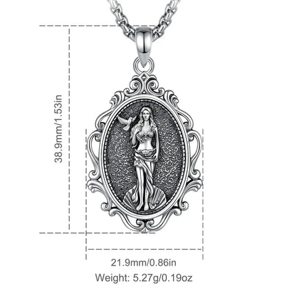Aphrodite goddess pendant size chart showing height, width and weight