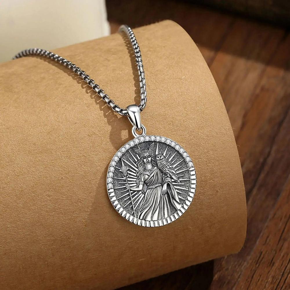 925 Silver Athena Goddess with Owl Necklace Greek Mythology Pagan Jewelry-MoonChildWorld