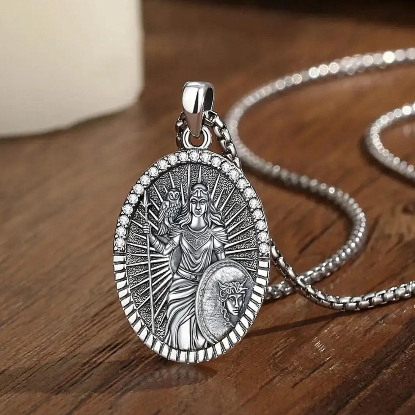 925 Silver Athena Goddess with Owl Necklace Greek Mythology Pagan Jewelry-MoonChildWorld