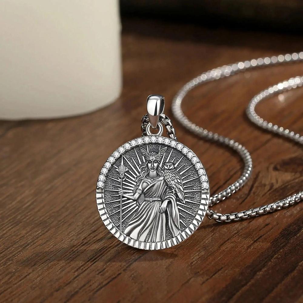 925 Silver Athena Goddess with Owl Necklace Greek Mythology Pagan Jewelry-MoonChildWorld