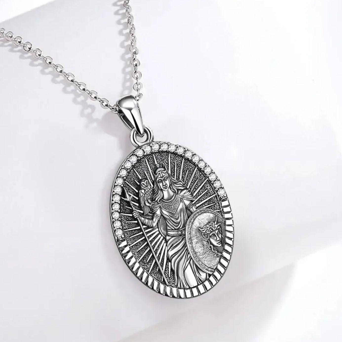 925 Silver Athena Goddess with Owl Necklace Greek Mythology Pagan Jewelry-MoonChildWorld